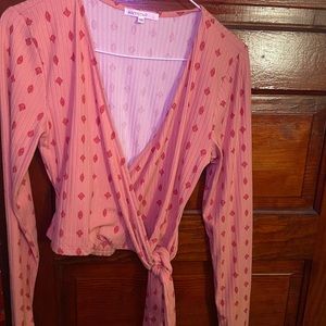 ANISTAR Juniors L Cropped Long Sleeve Side Tie Shirt